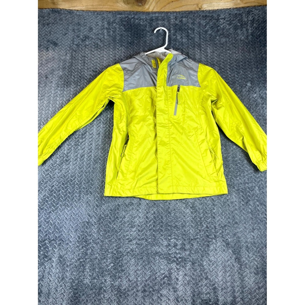 L.L.Bean Trail Model Rain Jacket Kids L Yellow Gray Colorblock Wind Resistant